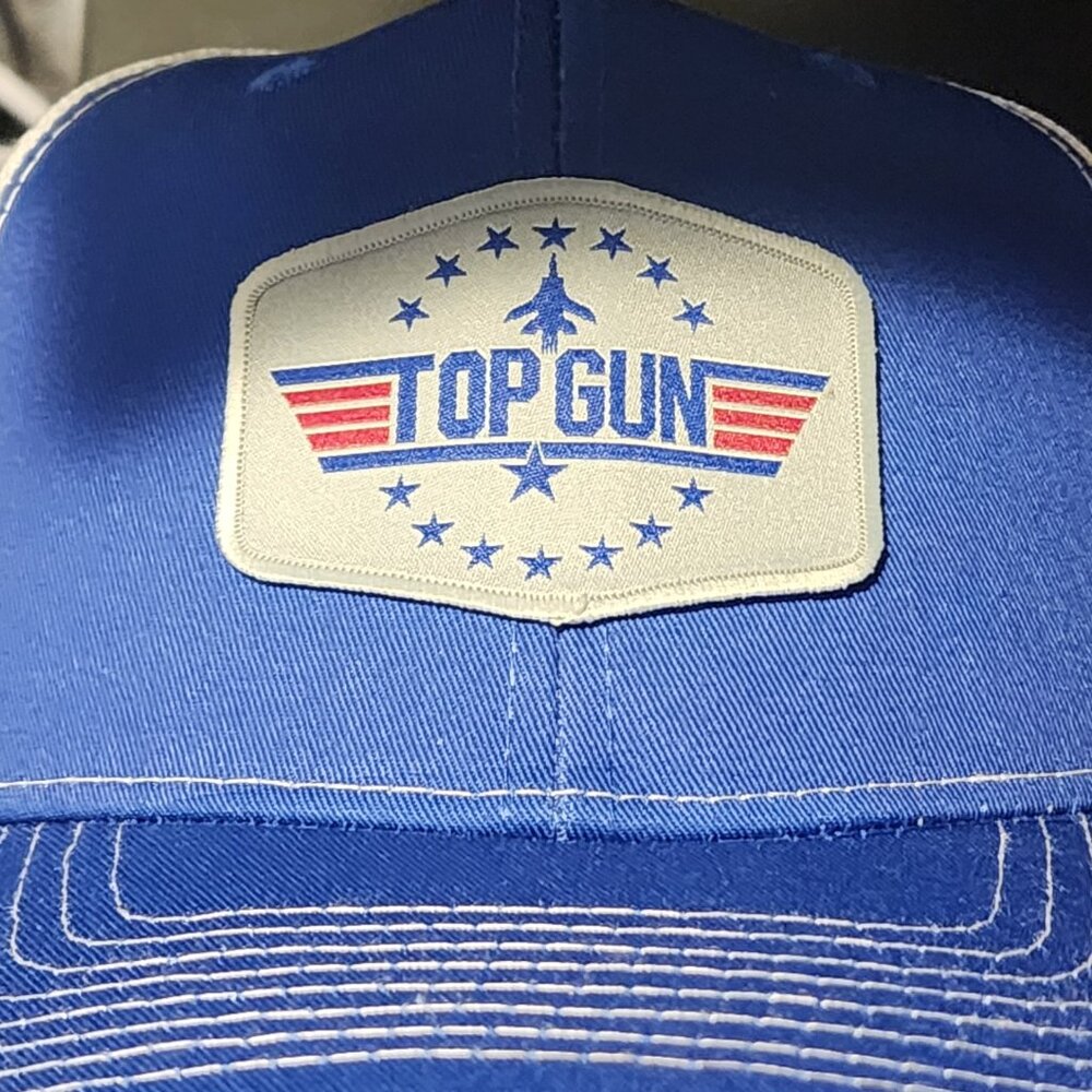 TOP GUN Patched Royal Blue/White Mesh Snapback Trucker Hat - Picture 3 of 5